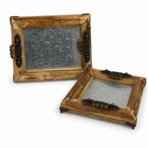 Galvanized & Wood Decor Tray Set