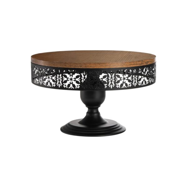 Wood & Black Metal Cake Stand