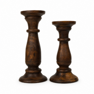 Dark Wood Pillar Candleholders